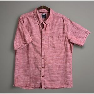Hurley Classic Fit Mens XL Short Sleeve Button Front Red Chambray Shirt Heather